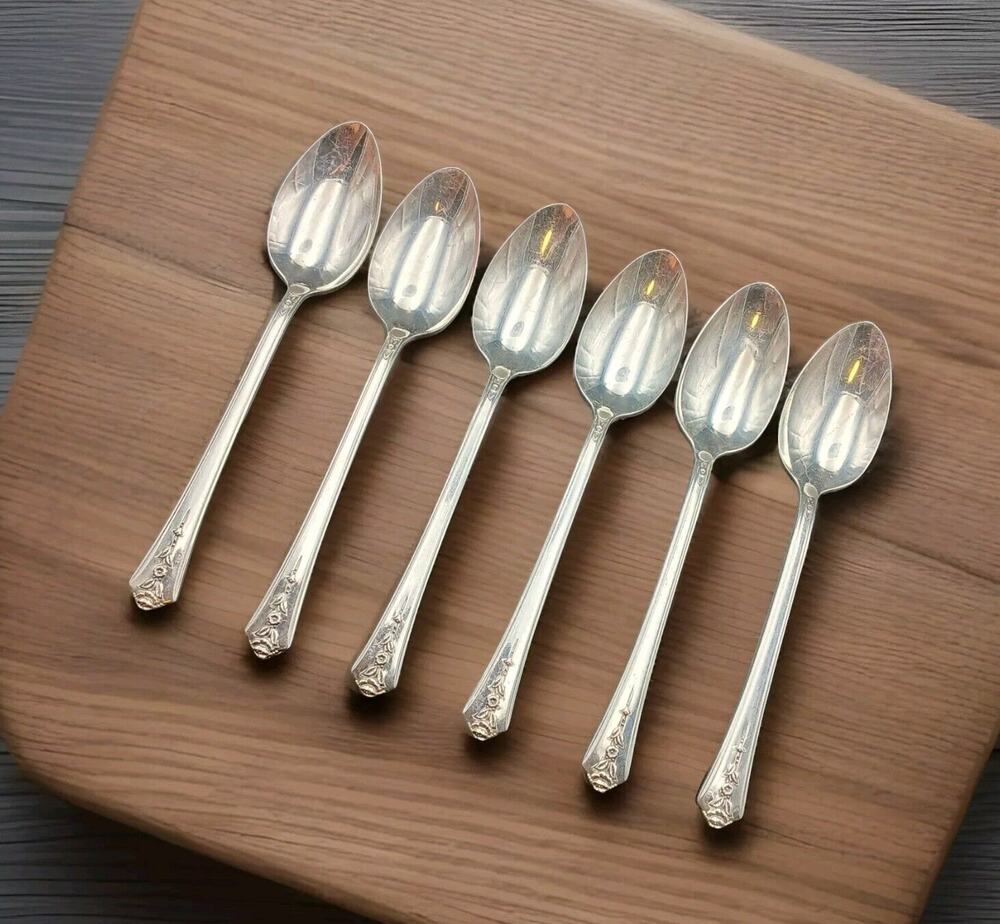Set 6 Holmes and Edwards SPRING GARDEN Teaspoon Flatware Vtg